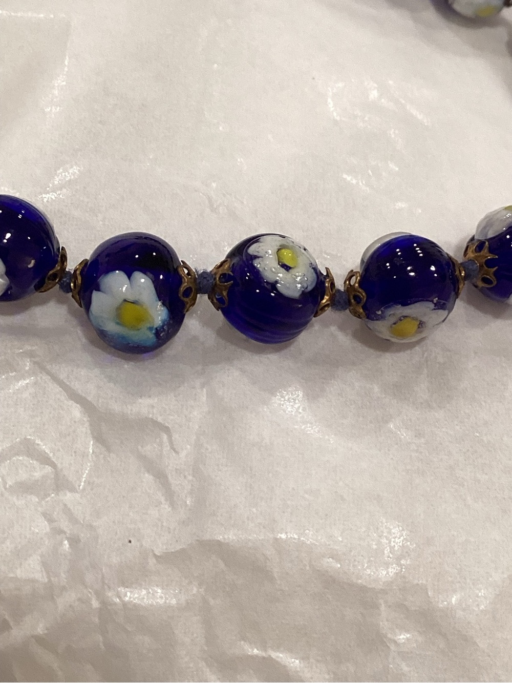 Murano Glass Beaded Bracelet Venetian Millefiori On Cobalt Blue Beads View 3